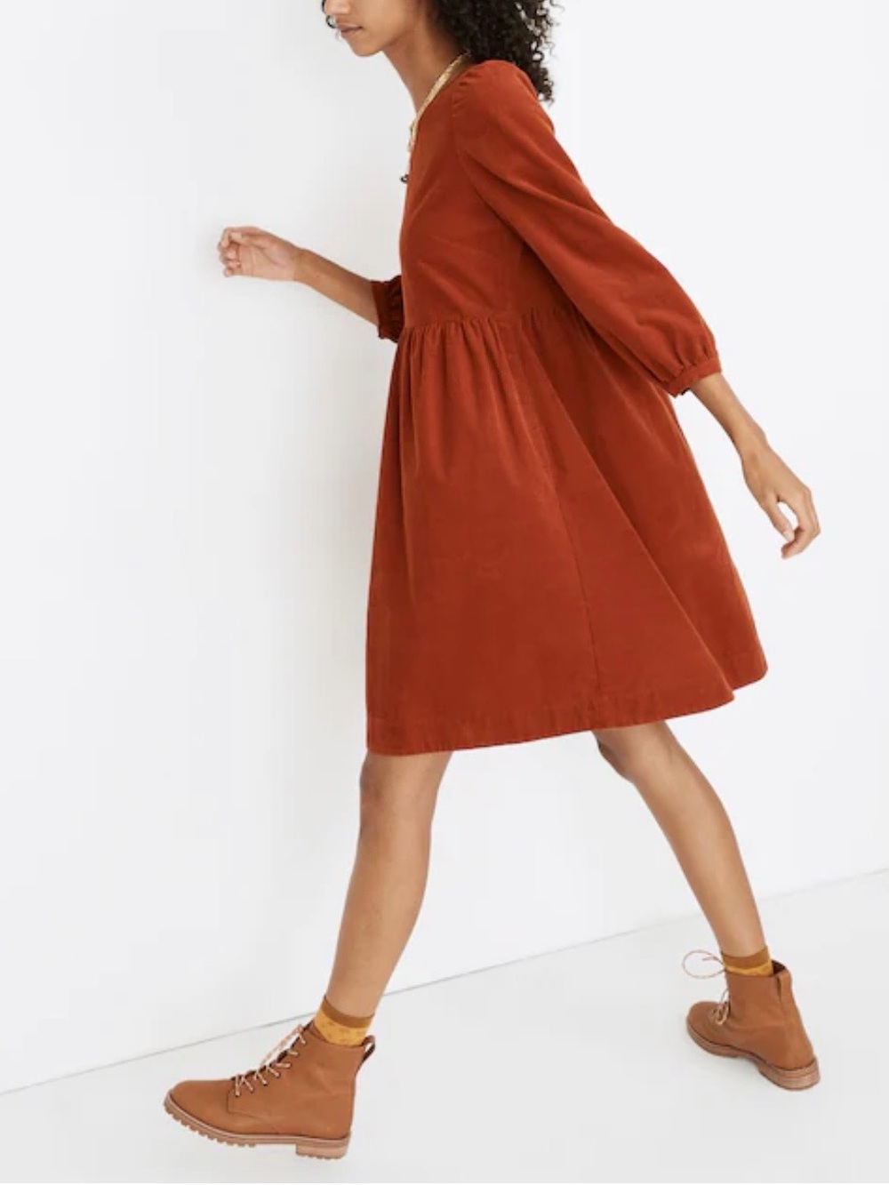 Madewell Burnt Orange Corduroy Babydoll Dress  Cottagecore Prairie NWOT
Small